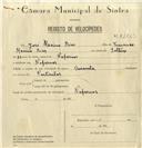 Registo de velocípede de marca Caravela, com o nº 8155, em nome de José Maximo Dias, morador em Nafarros.