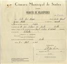 Registo de velocípede de marca Famel, com o nº 8772, em nome de Vítor José Névoa, morador em Rua José Antunes dos Santos, Sintra.