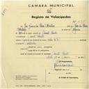 Registo de velocípede de marca Cycles R.P., com o nº 2911, em nome de José Nunes da Silva Monteiro, morador em Monte Santos.