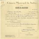 Registo de velocípede de marca Humber, com o nº 6075, em nome de Mário dos Santos, morador em Quinta do Bom Despacho, Sintra.