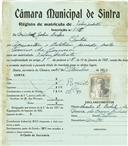 Registo de matricula de velocipedista em nome de Michael John Bacher, morador em Sintra, com o nº de inscrição 885.