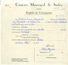 Registo de velocípede com o nº 8821, em nome de António Moreira Morgadinho, morador em Queluz.