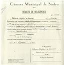 Registo de velocípede de marca Vilar com motor, com o nº 5050, em nome de Eduardo Teixeira de Barros, morador em Bairro Novo, Cacém.