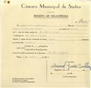 Registo de velocípede com o nº 9596, em nome de Manuel Gracio Bartolomeu, morador em S. João das Lampas.