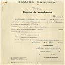Registo de velocípede de marca Helios, com o nº 1086, em nome de Amadeu Machado dos Santos, morador em Mem Martins.