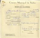 Registo de velocípede de marca Frade, com o nº 10028, em nome de Orlando Duarte Jerónimo, morador em S. João das Lampas.