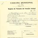 Registo de um veiculo de duas rodas tirado por dois animais de espécie cavalar destinado a transporte de mercadorias em nome de Augusto Joaquim da Silva, morador na Ribeira.