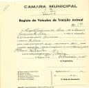 Registo de um veiculo de duas rodas tirado por dois animais de espécie cavalar destinado a transporte de mercadorias em nome de Augusto Joaquim da Silva, morador na Ribeira.