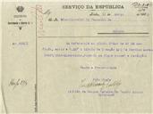 Ofício dirigido ao Administrador do Concelho de Sintra, proveniente do Distrito de Recrutamento e Reserva nº 1, Tenente Coronel João de Passos Pereira de Castro Júnior, referente ao envio do titulo de isenção m/5 de Narciso Morais.
