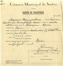 Registo de velocípede de marca Cuciolo, com o nº 6587, em nome de Joaquim Domingos Oeiros, morador em Negrais.