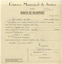Registo de velocípede de marca Caravela, com o nº 8002, em nome de José António da Silva, morador em Azenhas do Mar.