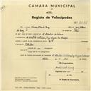 Registo de velocípede de marca R.P., com o nº 2465, em nome de José Adriano Alves da Cruz, morador em São João das Lampas.