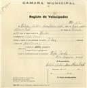Registo de velocípede de marca Vilar, com o nº 157, em nome de Estêvão António d'Oliveira Costa, morador em Vila Verde.