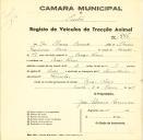 Registo de um veiculo de duas rodas tirado por um animal de espécie muar destinado a transporte de mercadorias em nome de José Silvério Canudo, morador em Casas Novas.