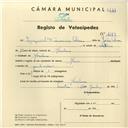 Registo de velocípede com o nº 4263, em nome de Ezequiel Francisco Alves, morador em Morelena.