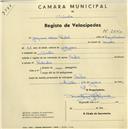 Registo de velocípede com o nº 2040, em nome de Joaquina Maria Pardal, moradora em Sintra.