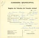 Registo de um veiculo de duas rodas tirado por dois animais de espécie bovina destinado a transporte de mercadorias em nome de António Fidalgo, morador em Covas de Ferro.