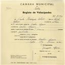 Registo de velocípede com o nº 2382, em nome de Paulo Henrique Antunes, morador em Coutinho Afonso.