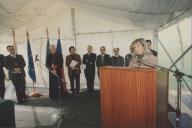 Edite Estrela, Presidente da Câmara Municipal de Sintra, com Dom José da Cruz Policarpo na benção da 1ª pedra da Universidade Católica junto ao Tagus Park.