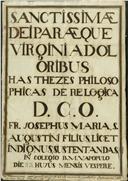 Teses filosóficas sobre lógica apresentadas e defendidas por Frei José Maria, monge da ordem dos Cónegos Regrantes ou Regulares de Santo Agostinho e mestre de Filosofia e Teologia no Colégio de Nossa Senhora do Pópulo da mesma ordem na cidade de Goa.