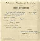 Registo de velocípede de marca E.J.F., com o nº 8136, em nome de Domingos Gentil Miranda Galrão, morador em Maceira.