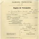 Registo de velocípede com o nº 1206, em nome de Fernando Faria Júnior, morador em Agualva.