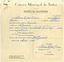 Registo de velocípede de marca Cicles Pombal, com o nº 10112, em nome de Álvaro Lopes Corino, morador em Algueirão.
