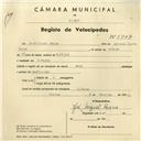 Registo de velocípede de marca Aviz, com o nº 3909, em nome de José Miguel Roque, morador em S. Pedro de Sintra.