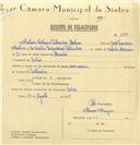 Registo de velocípede com o nº 6582, em nome de António Vitorino Palhinhas Martins, morador em Belas.