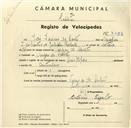 Registo de velocípede com o nº 3483, em nome de José Inácio do Couto, morador em Várzea de Sintra.