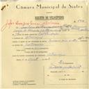 Registo de velocípede de marca Mecano com motor, com o nº 5916, em nome de José Lino da Fonseca Soares de Oliveira, morador em Albarraque.