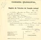 Registo de um veiculo de duas rodas tirado por um animal de espécie cavalar destinado a transporte de mercadorias em nome de António Gonçalves da Silveira, morador no Casal de Santo António em Belas.