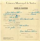 Registo de velocípede de marca Vilar, com o nº 7219, em nome de Isaac Catarino Patrício, morador em Cabo da Roca.