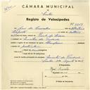 Registo de velocípede de marca Champion, com o nº 3819, em nome de José de Carvalho, morador em Quinta da Piedade.
