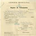 Registo de velocípede de marca Montebelo, com o nº 4253, em nome de António Silvestre Caetano, morador em Santa Susana.