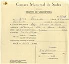 Registo de velocípede de marca Zinia, com o nº 9956, em nome de Ivo Fernandes, morador em Albarraque.