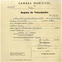 Registo de velocípede de marca Champion, com o nº 2030, em nome de Manuel Maria Belmonte Gomes Neto, morador em Queluz.