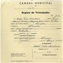 Registo de velocípede com o nº 1218, em nome de Artur Tomé Corredoura, morador em Maceira.