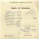 Registo de velocípede de marca Star, com o nº 4163, em nome de Albertino Neves Pardal, morador em Tojeira.