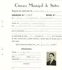 Registo de matricula de carroceiro em nome de José Augusto Martins, morador em Mem Martins, com o nº de inscrição 1963.