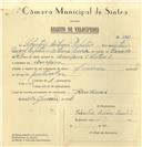 Registo de velocípede com o nº 6831, em nome de Sebastião António Perpétuo, morador em Assafora.