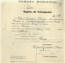 Registo de velocípede com o nº 657, em nome de Rafael Gonçalves Borges, morador em Penedo, Colares.