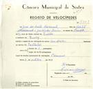 Registo de velocípede com o nº 9329, em nome de José dos Santos Nascimento, morador em Queluz.