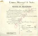 Registo de velocípede de marca Pachancho, com o nº 9253, em nome de Ricardo de Oliveira Soares Van Zeller, morador em Casa do Eirado, Pexilgais.