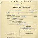 Registo de velocípede com o nº 2042, em nome de Lourdes da Silva Valadas, moradora em Sintra.