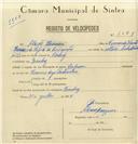 Registo de velocípede com o nº 8148, em nome de Alberto Lemos, morador em Queluz.