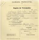Registo de velocípede de marca Peugeot, com o nº 1336, em nome de Inácio Antunes da Silva, morador em Dona Maria.
