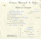 Registo de velocípede de marca Olimpique, com o nº 8762, em nome de António Oliveira Morais, morador em Queluz.