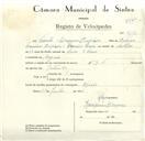 Registo de velocípede de marca N.S.F., com o nº 9113, em nome de Vicente Marques Eufrazio, morador em Negrais.