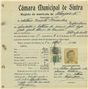 Registo de matricula de velocipedista em nome de António Duarte Bernardes, morador em Pero Pinheiro, com o nº de inscrição 570.